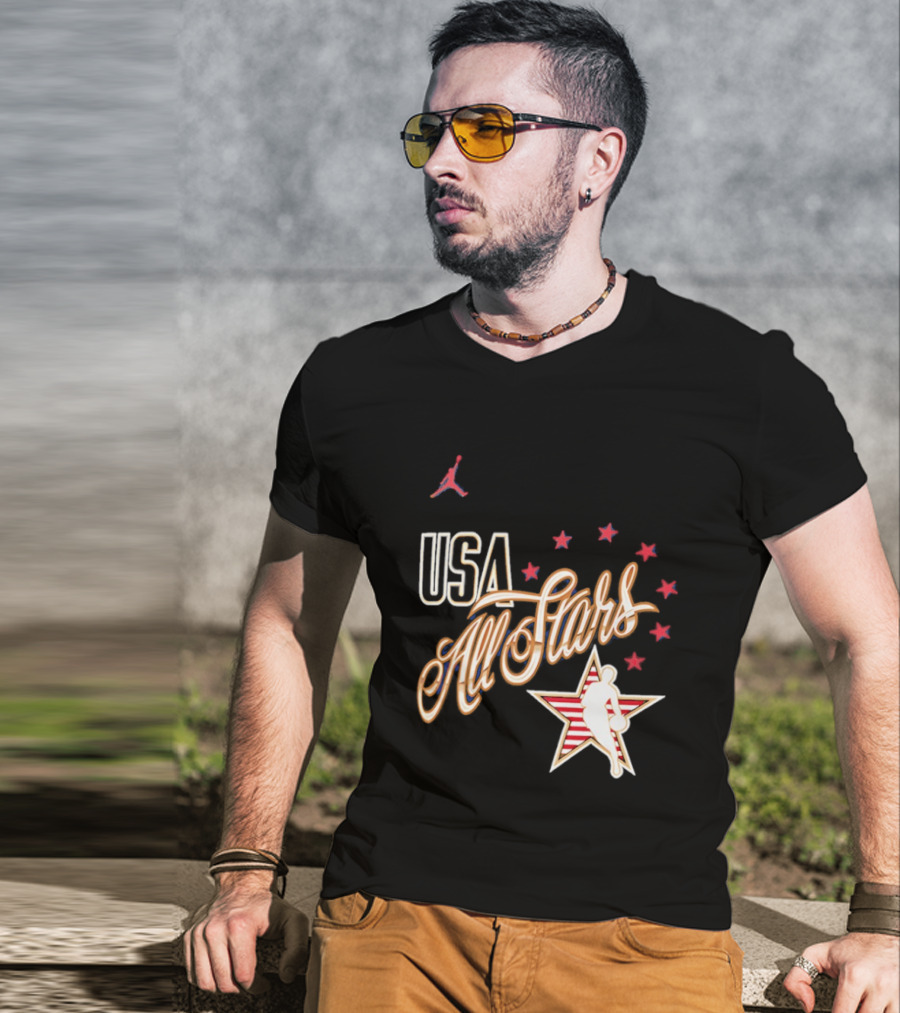 USA All Stars Basketball Red Stars Patriotic T-Shirt