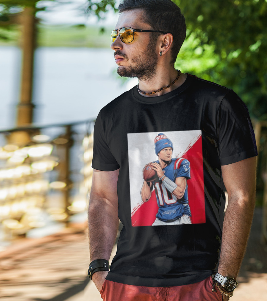 New England Patriots Number 10 Quarterback Throwing Football Beanie T-Shirt