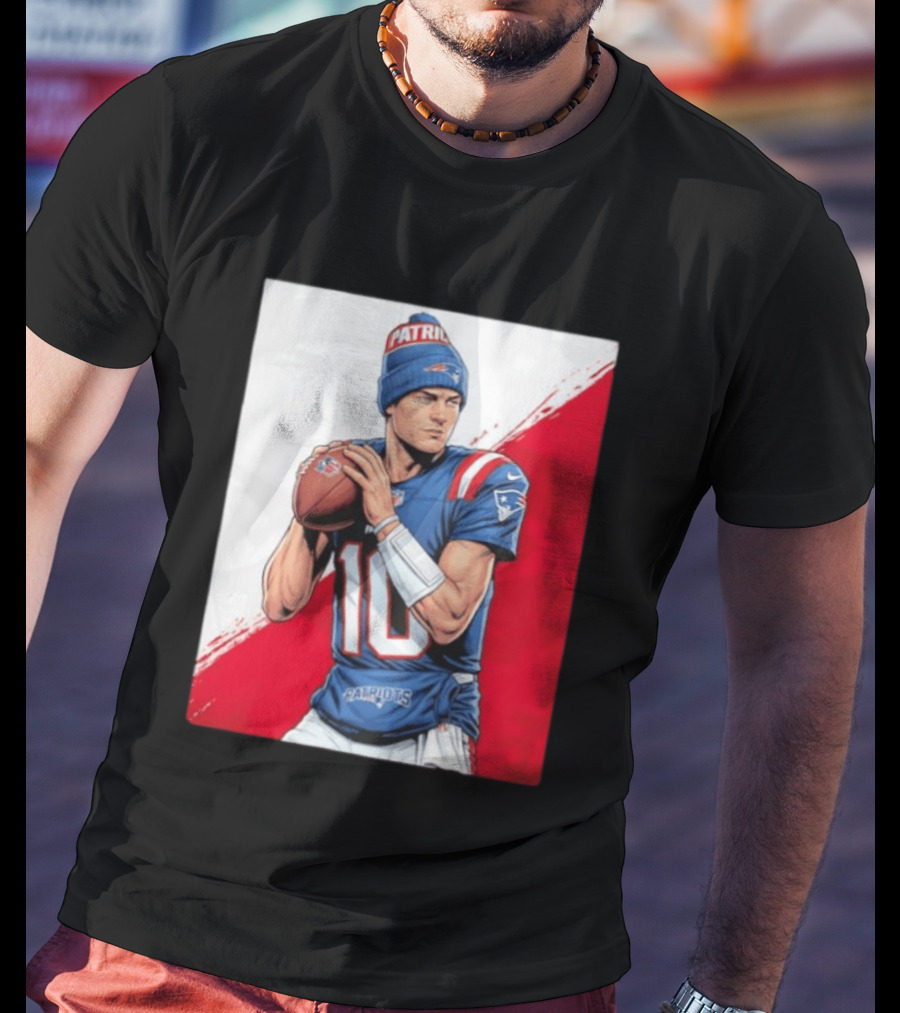 New England Patriots Number 10 Quarterback Throwing Football Beanie T-Shirt