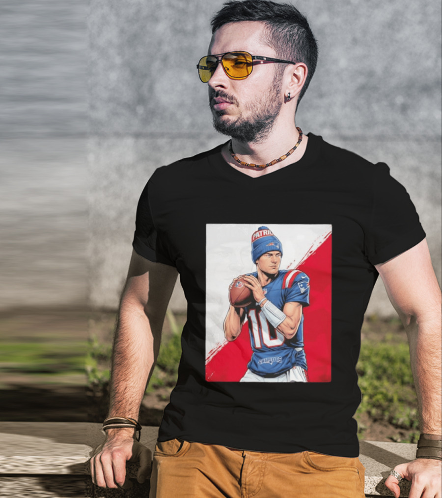 New England Patriots Number 10 Quarterback Throwing Football Beanie T-Shirt