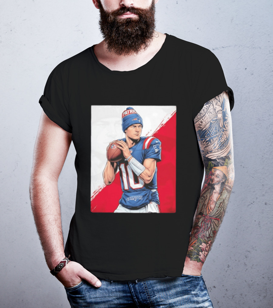 New England Patriots Number 10 Quarterback Throwing Football Beanie T-Shirt
