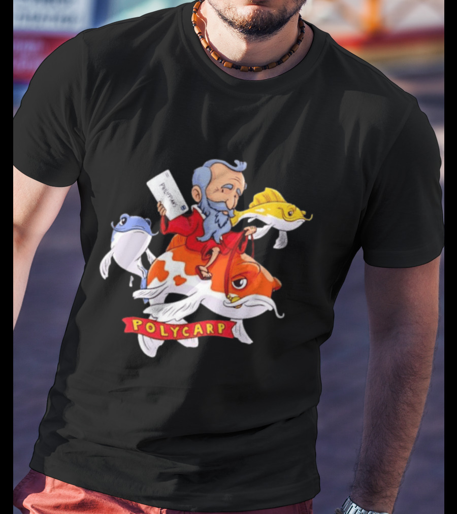 Polycarp Saint Riding Koi Fish Philippians Scroll T-Shirt