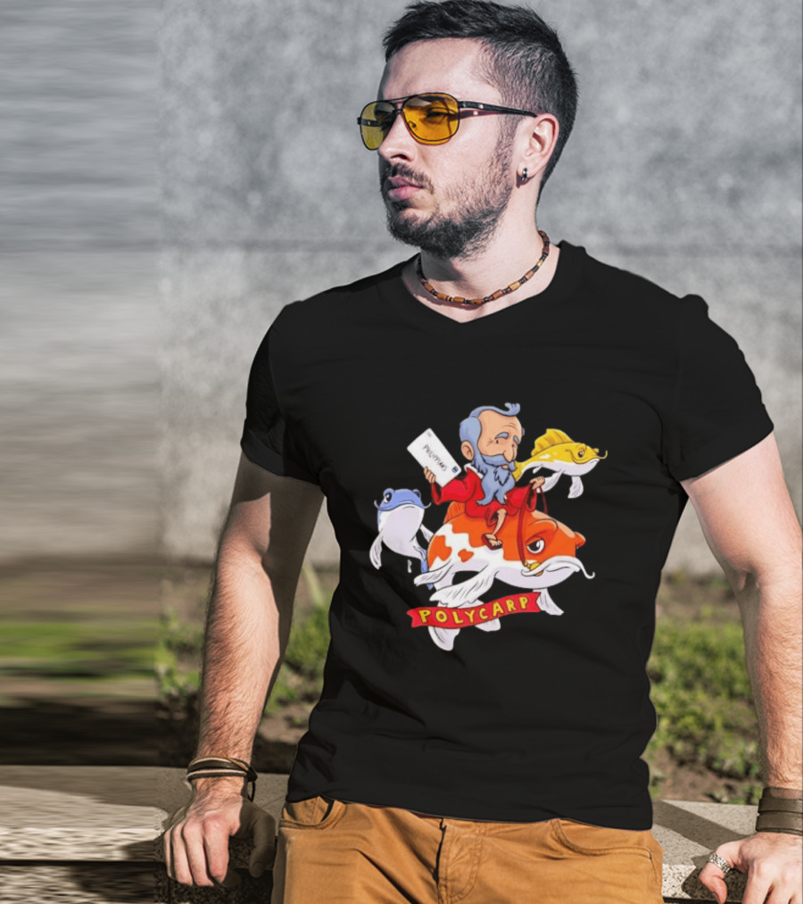 Polycarp Saint Riding Koi Fish Philippians Scroll T-Shirt