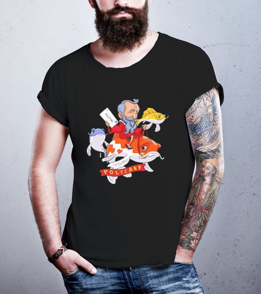 Polycarp Saint Riding Koi Fish Philippians Scroll T-Shirt