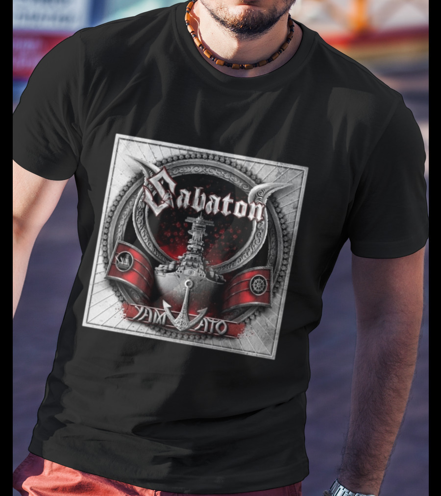 Sabaton Yamato Battleship Artwork With Red And Black Accents T-Shirt