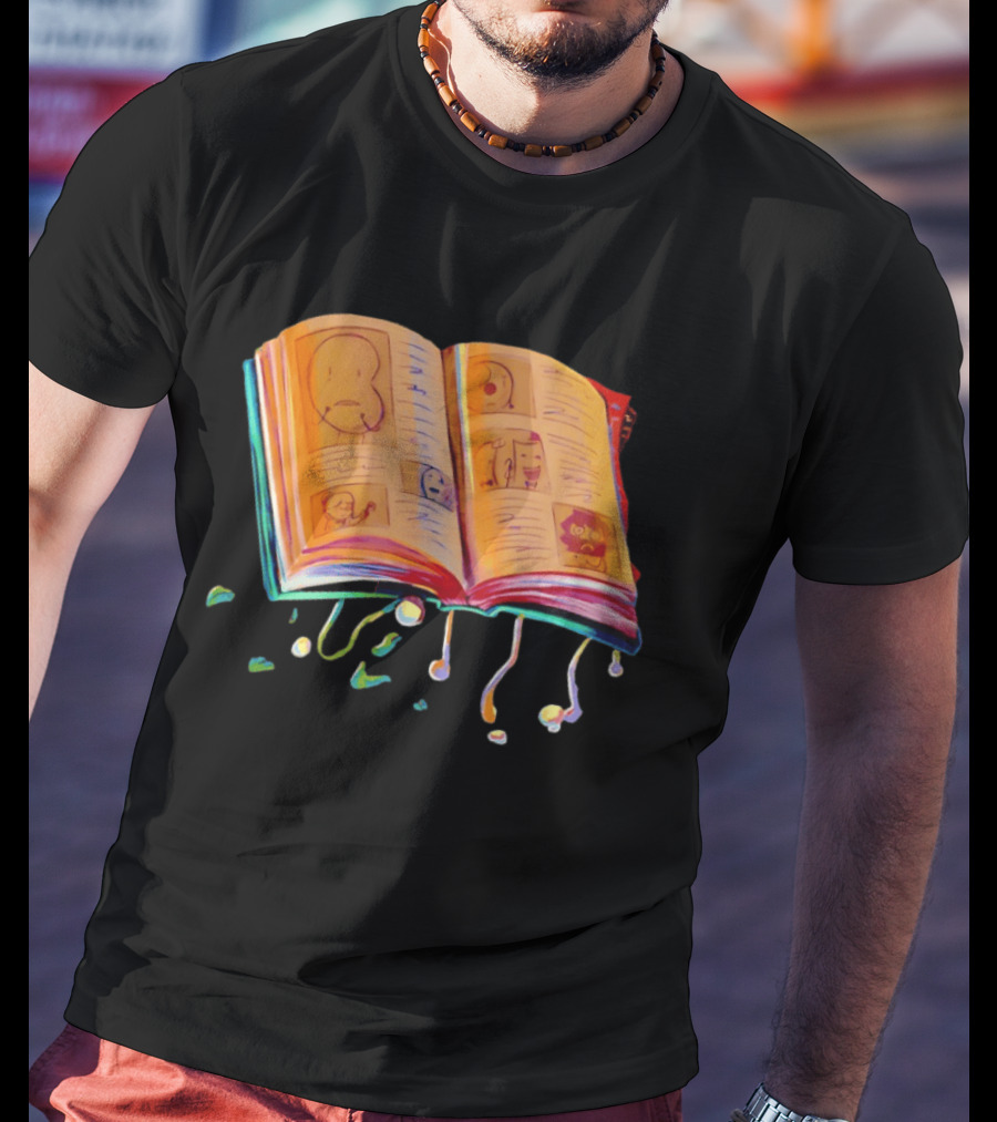 Sacri Book Open Pages With Expressive Faces Illustrations T-Shirt