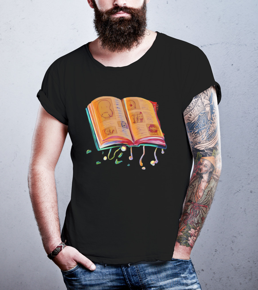 Sacri Book Open Pages With Expressive Faces Illustrations T-Shirt