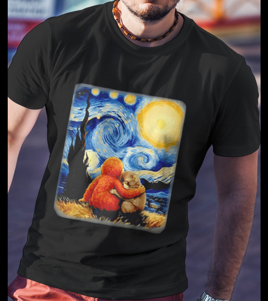 Punch Kun Panchi Kun Van Gogh Monkey Punch Starry Night Hugging Scene T-Shirt