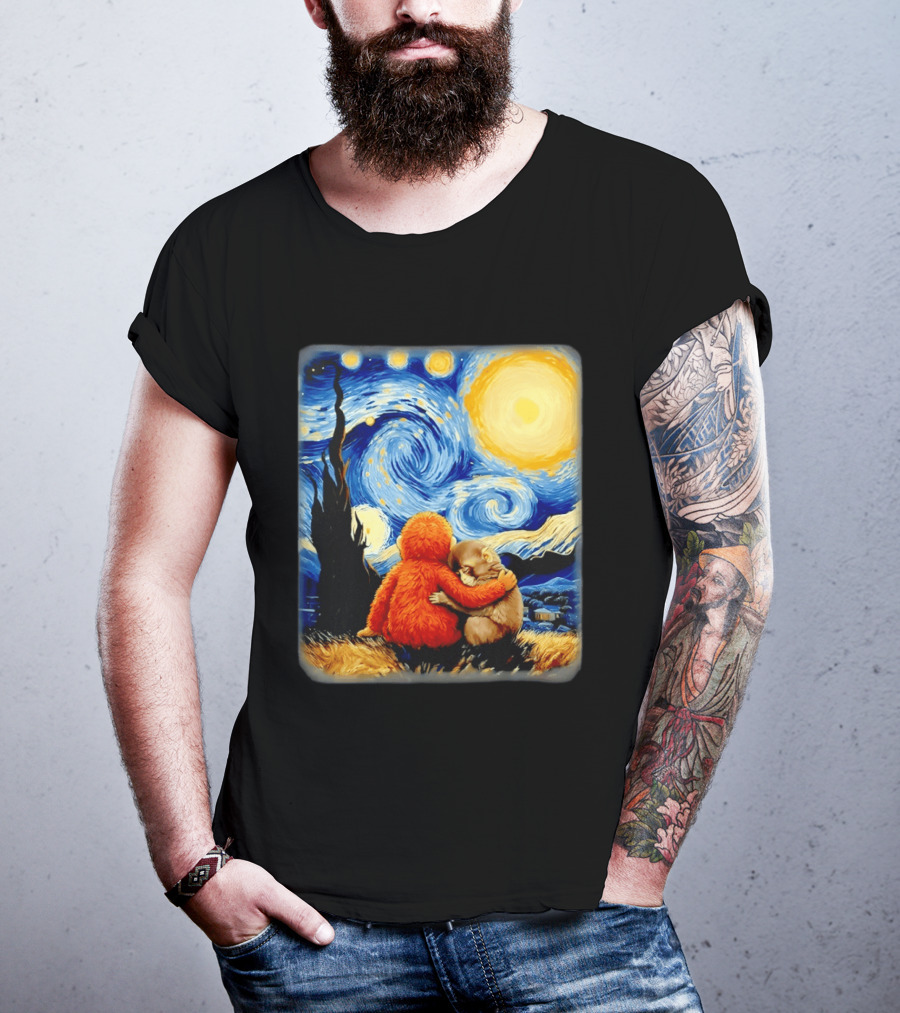 Punch Kun Panchi Kun Van Gogh Monkey Punch Starry Night Hugging Scene T-Shirt