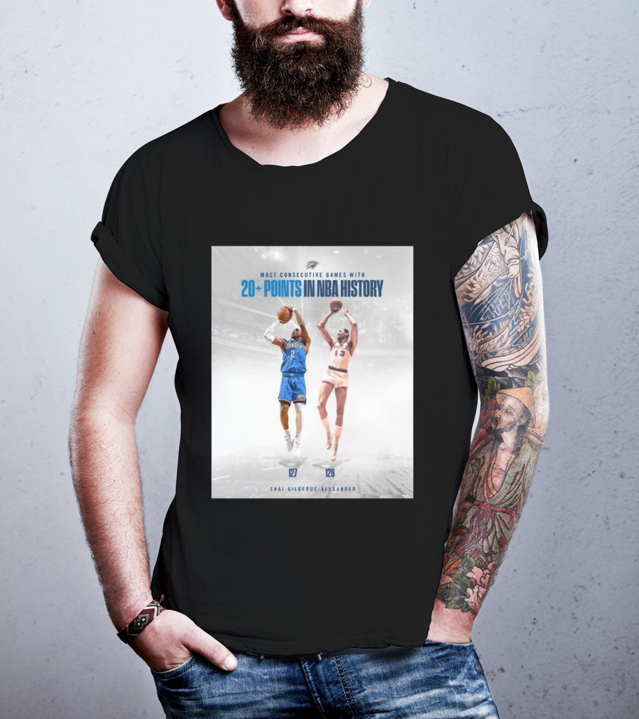 Shai Gilgeous Alexander OKC Thunder Most Consecutive Games With 20+ Points In NBA History 127 T-Shirt