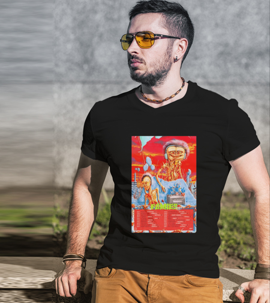 Fomies EU 2026 Skeleton Horror Tour Vibrant Alien Landscape T-Shirt