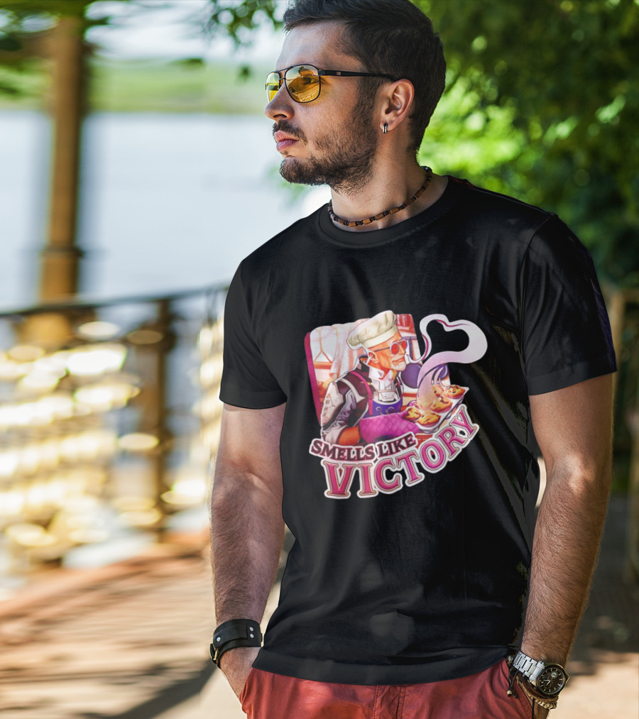 Smells Like Victory Chef Holding Tray Of Freshly Baked Pies In Futuristic Kitchen T-Shirt