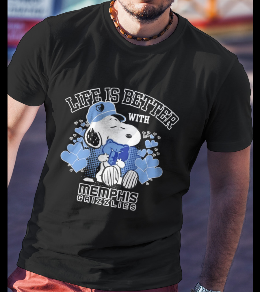 Life Is Better With Memphis Grizzlies Snoopy Holding Memphis Grizzlies T-Shirt