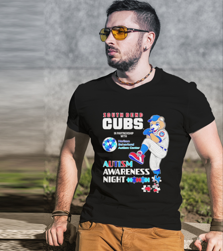 South Bend Cubs Autism Awareness Night Horizon Behavioral Autism Center Partnership T-Shirt