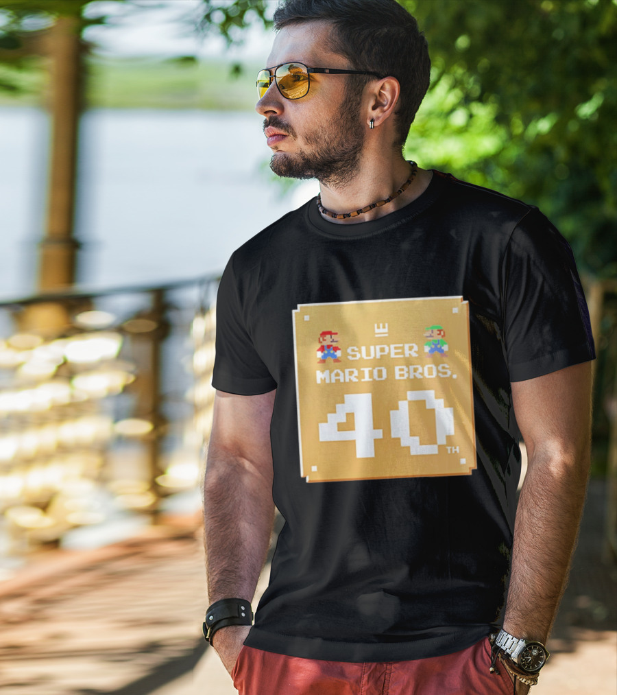 Super Mario Bros 40th Anniversary Mario Luigi Pixel T-Shirt