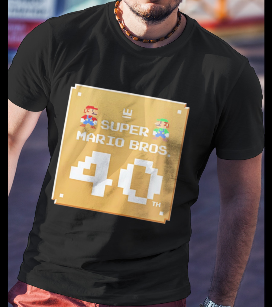 Super Mario Bros 40th Anniversary Mario Luigi Pixel T-Shirt