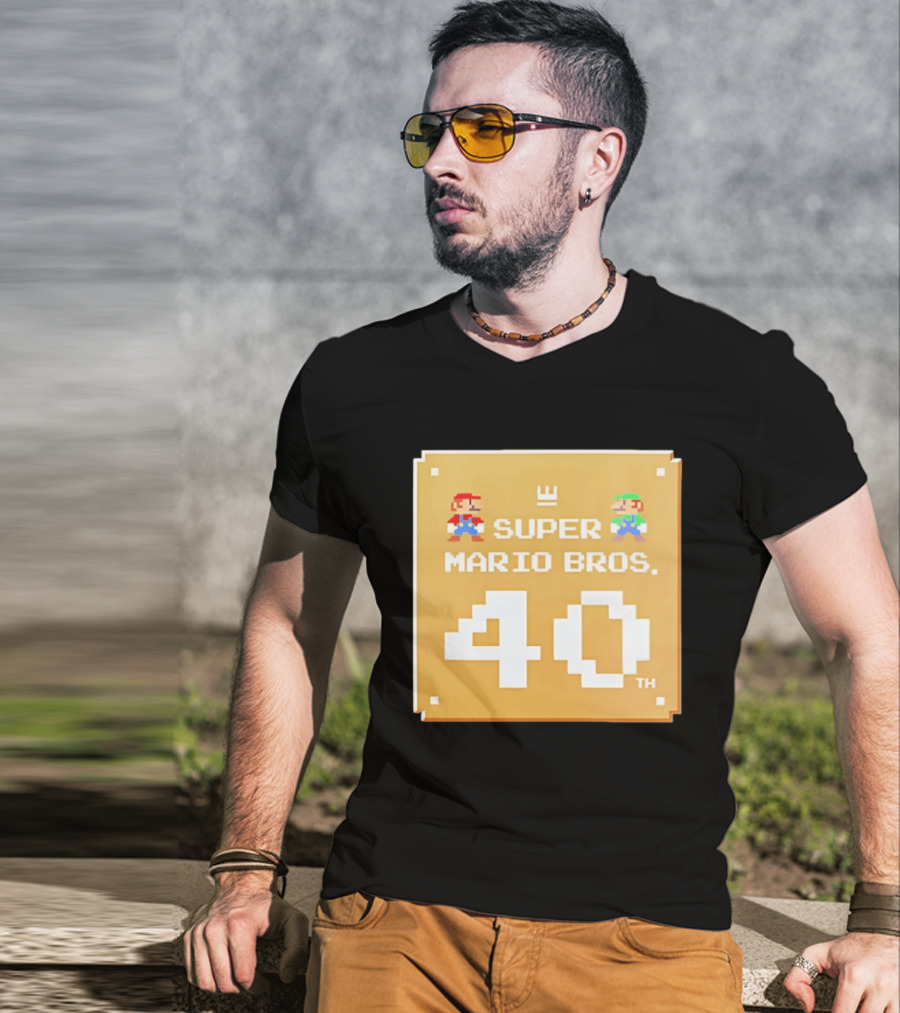 Super Mario Bros 40th Anniversary Mario Luigi Pixel T-Shirt
