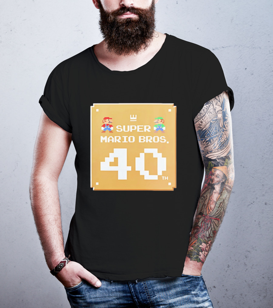 Super Mario Bros 40th Anniversary Mario Luigi Pixel T-Shirt