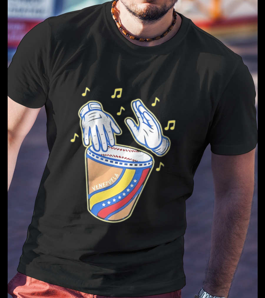 Venezuela Baseball Drum With Music Notes And Gloves T-Shirt