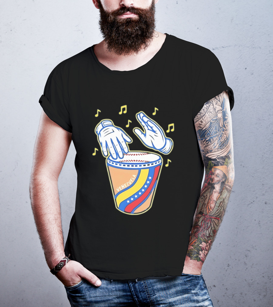 Venezuela Baseball Drum With Music Notes And Gloves T-Shirt