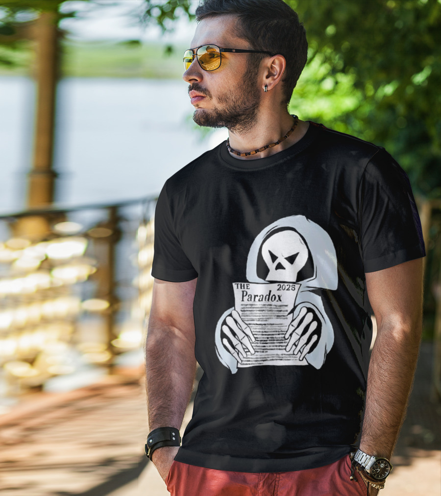 The Paradox Skull Grim Reaper Holding 2023 Newspaper T-Shirt