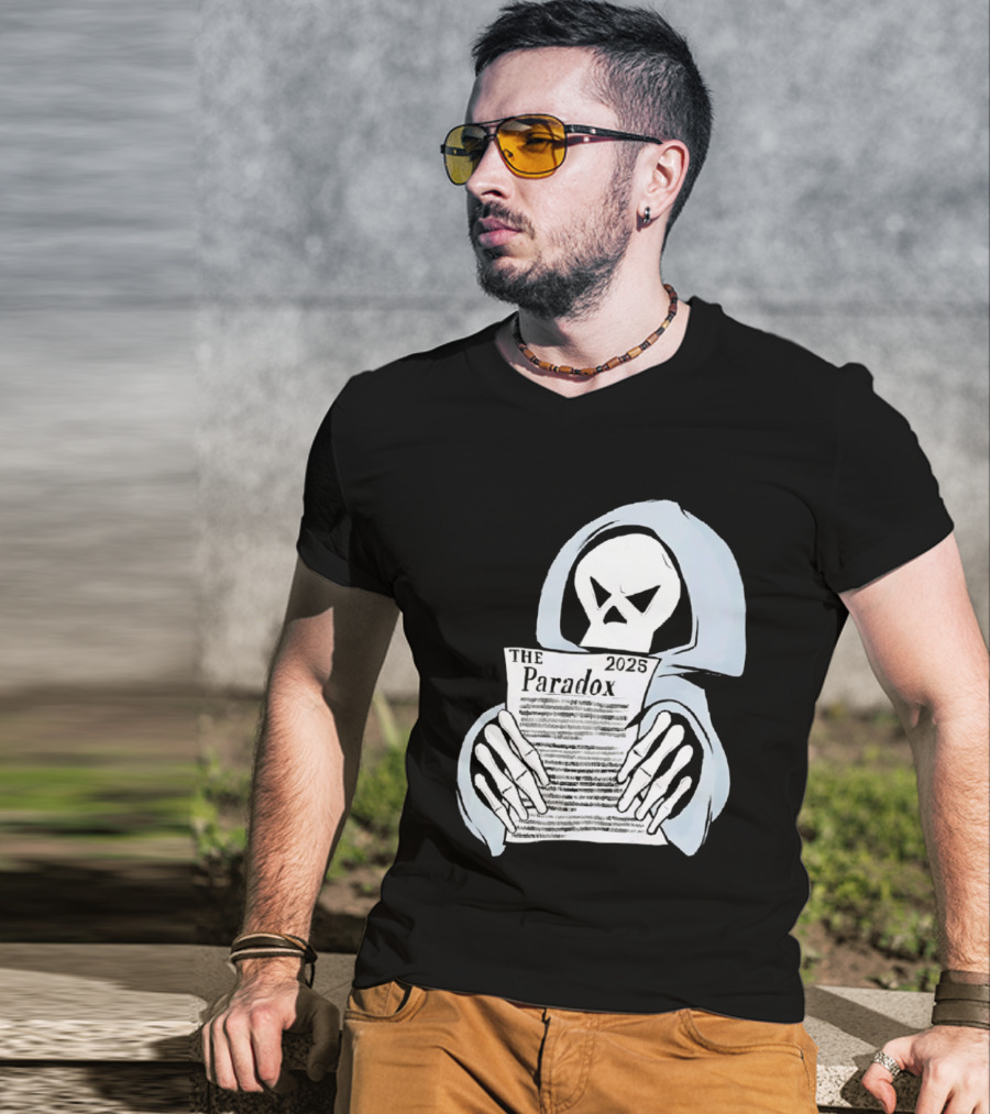 The Paradox Skull Grim Reaper Holding 2023 Newspaper T-Shirt
