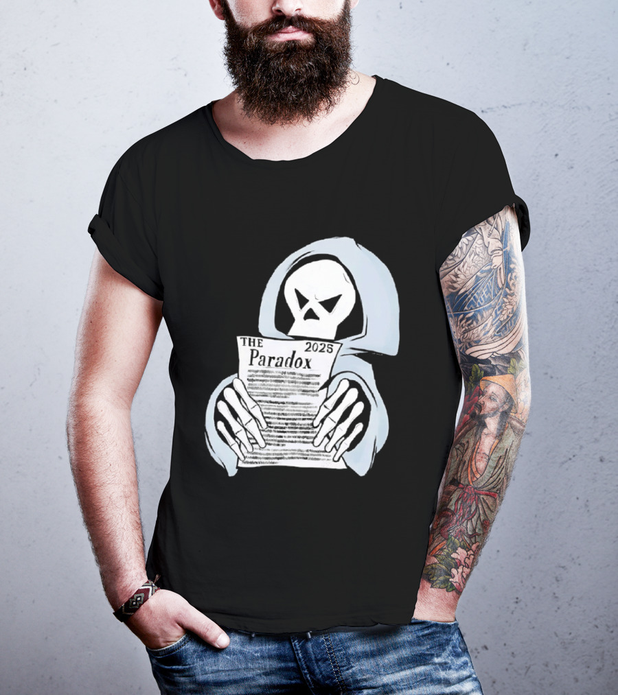 The Paradox Skull Grim Reaper Holding 2023 Newspaper T-Shirt