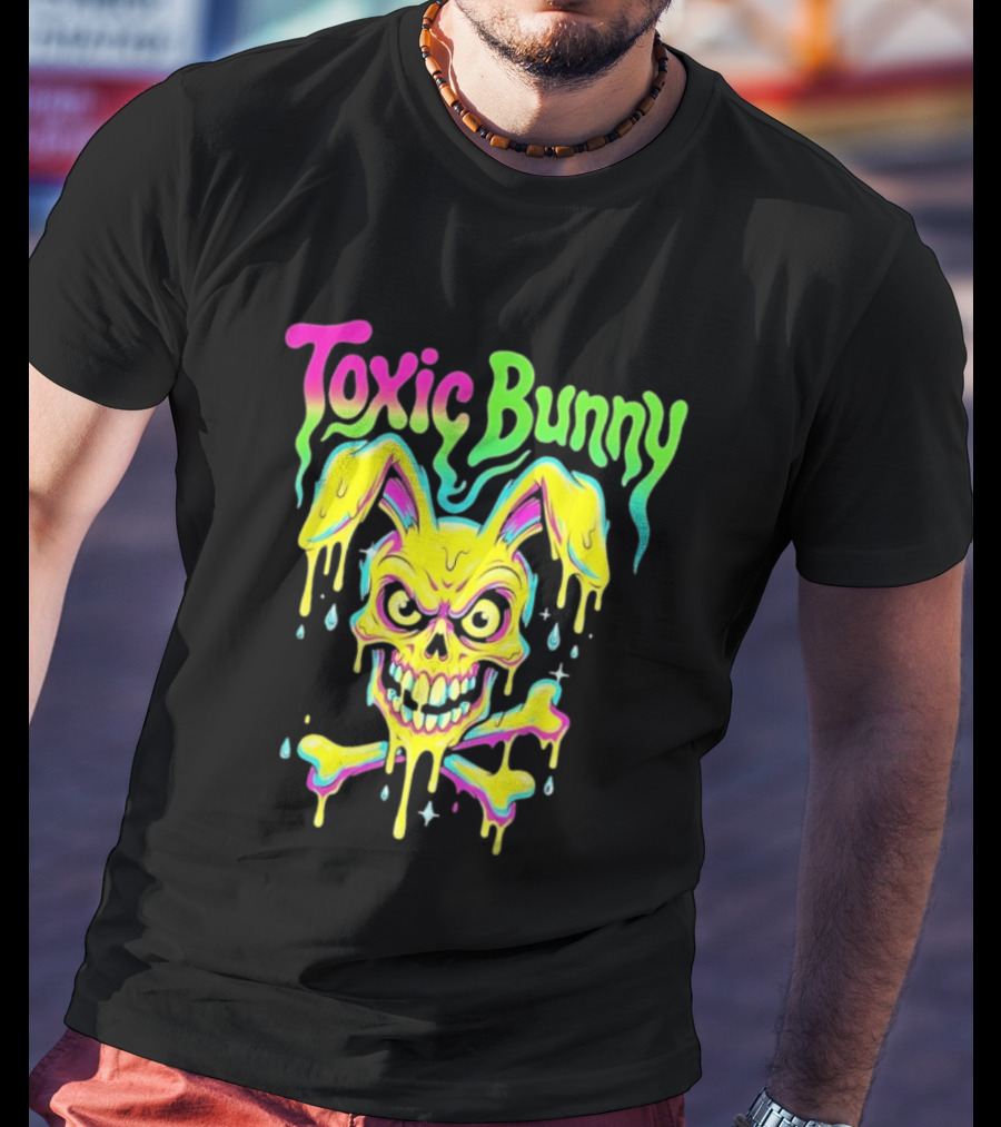 Toxic Bunny Dripping Skull Crossbones Neon T-Shirt