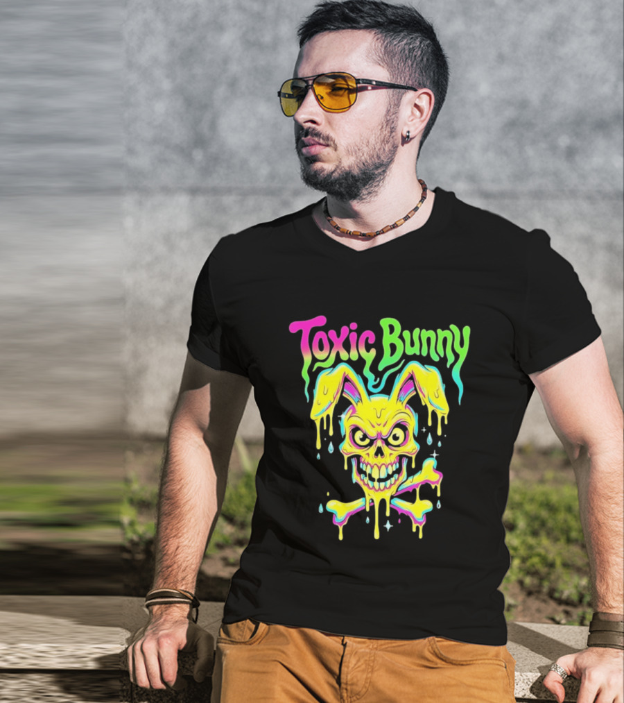 Toxic Bunny Dripping Skull Crossbones Neon T-Shirt