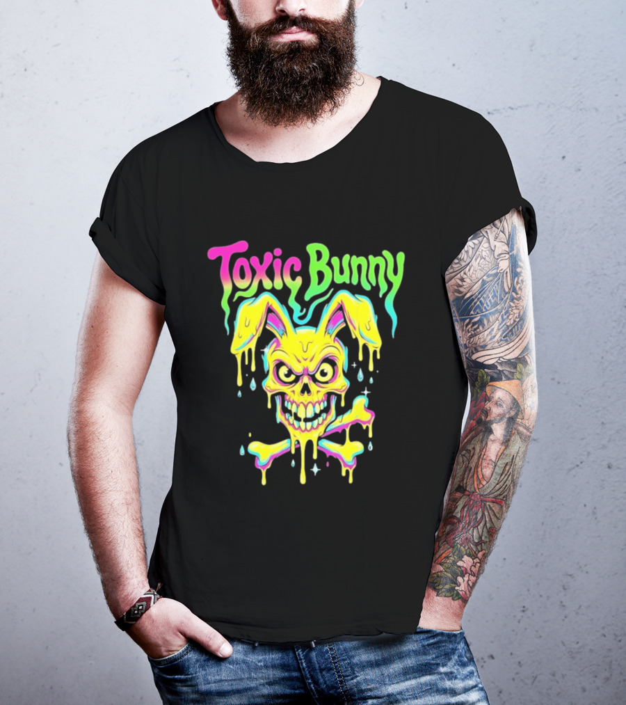 Toxic Bunny Dripping Skull Crossbones Neon T-Shirt