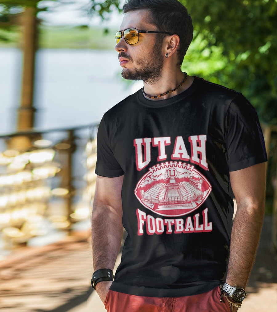 Utah Utes Football Stadium Illustration With Mountain T-Shirt