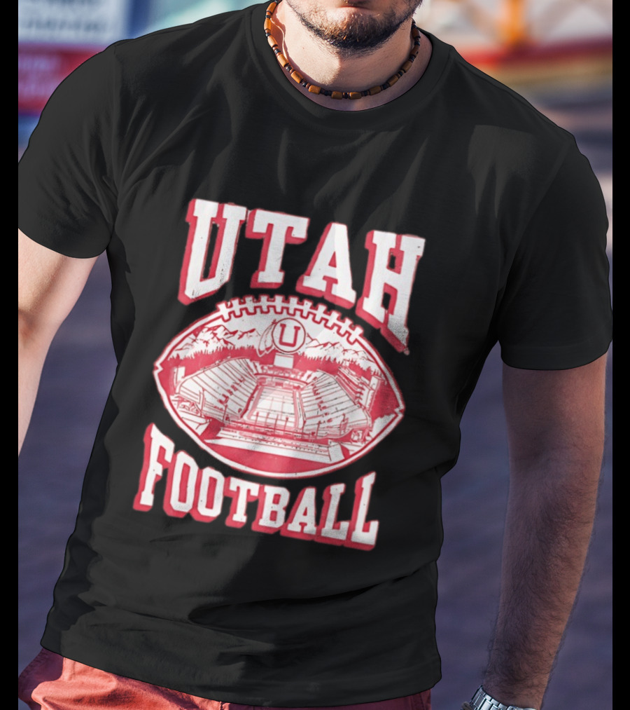 Utah Utes Football Stadium Illustration With Mountain T-Shirt