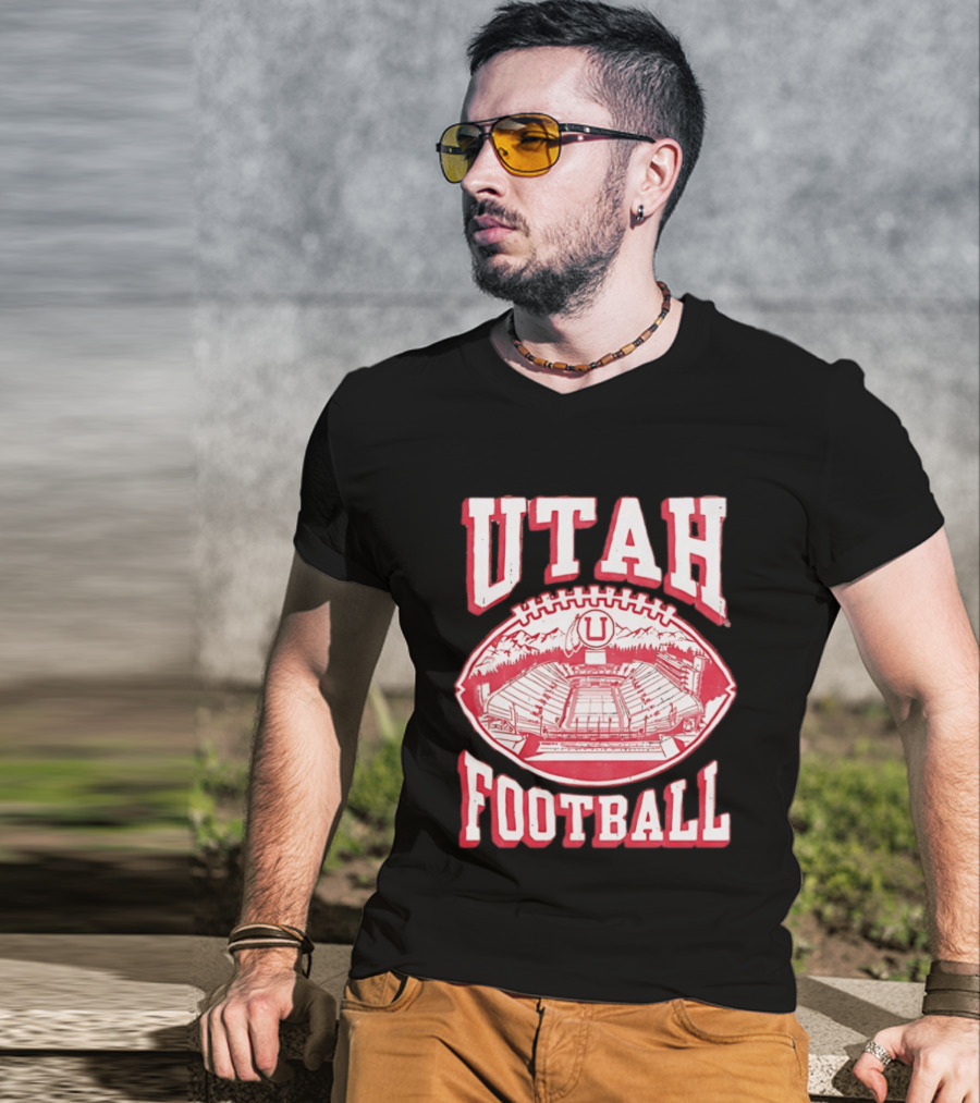 Utah Utes Football Stadium Illustration With Mountain T-Shirt