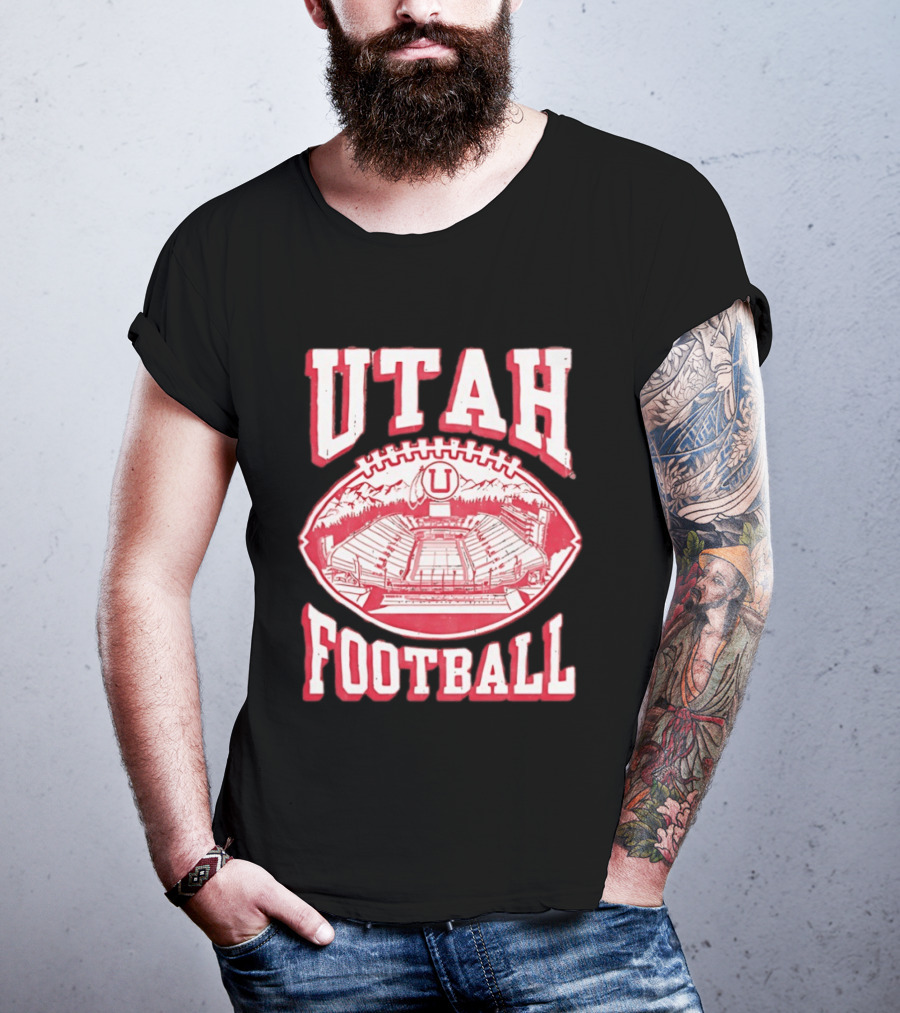Utah Utes Football Stadium Illustration With Mountain T-Shirt