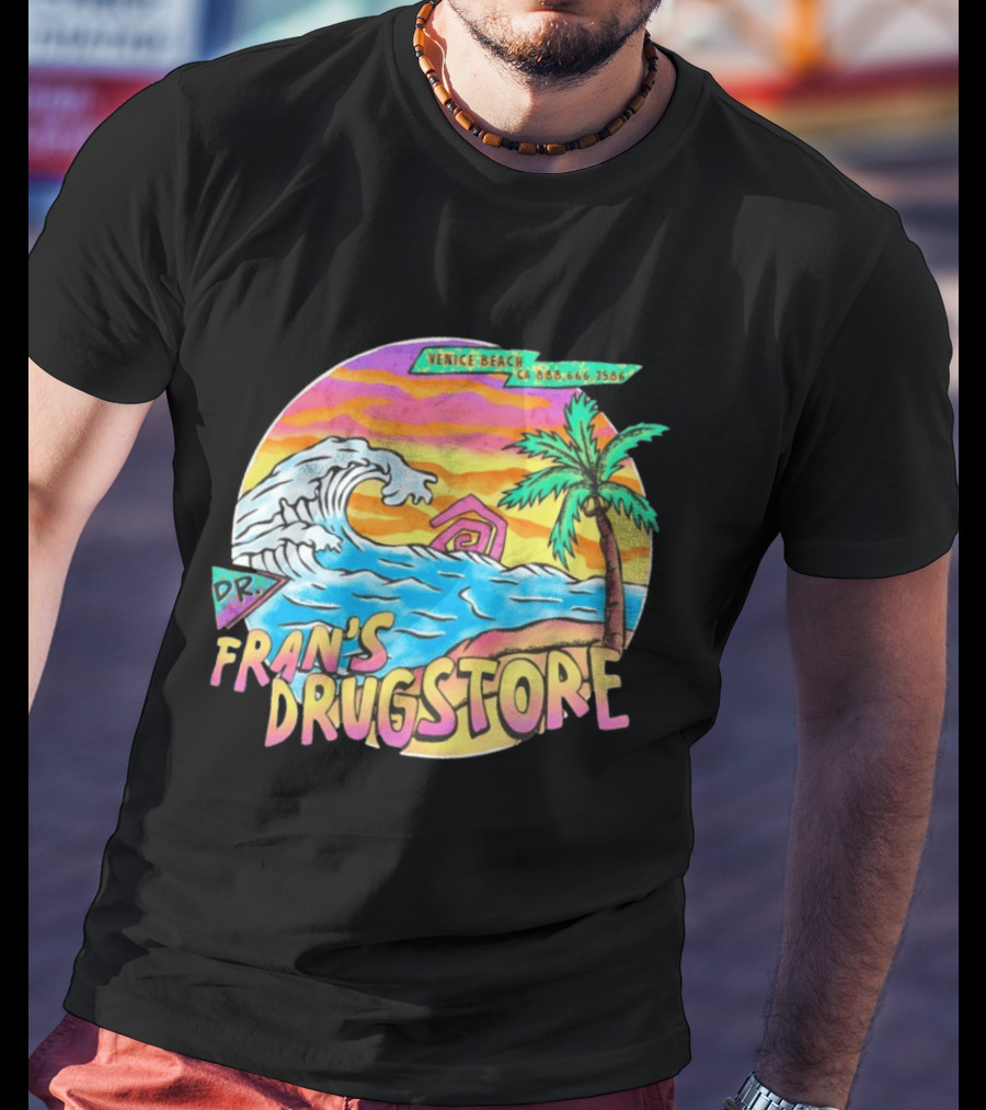 Venice Beach Dr. Fran's Drugstore Surf Wave Tropical Scene T-Shirt