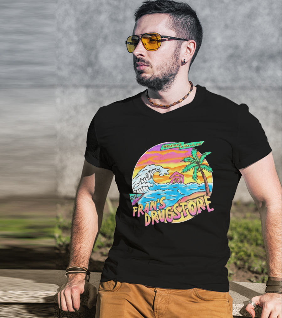 Venice Beach Dr. Fran's Drugstore Surf Wave Tropical Scene T-Shirt