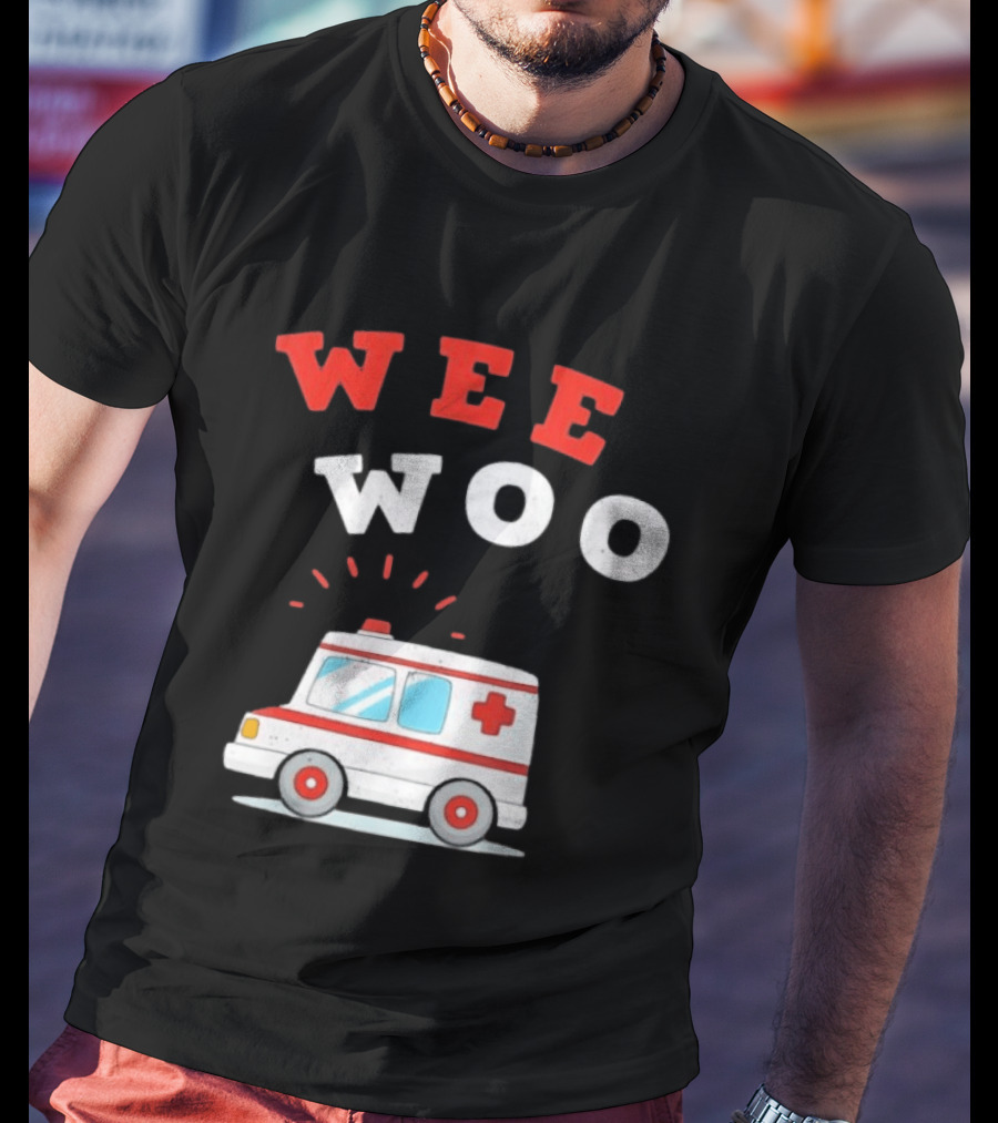 Wee Woo Cartoon Ambulance Emergency Vehicle Rescue Red And White T-Shirt