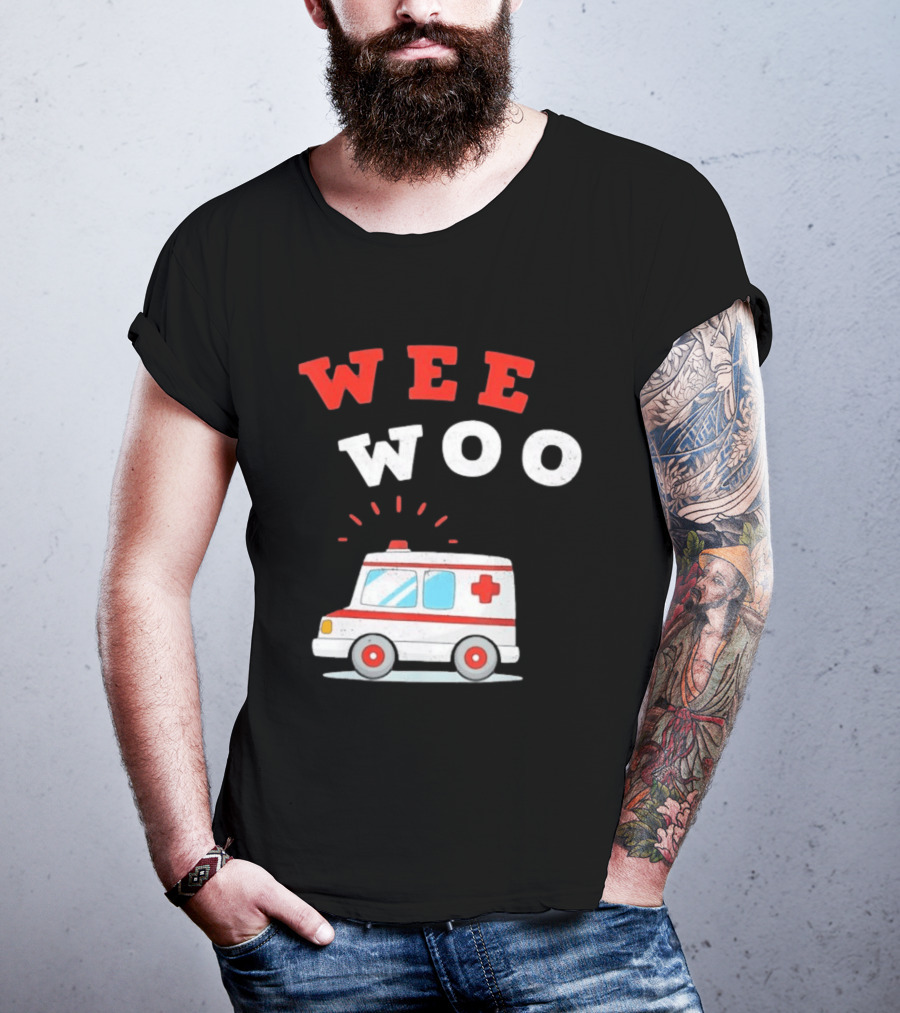 Wee Woo Cartoon Ambulance Emergency Vehicle Rescue Red And White T-Shirt