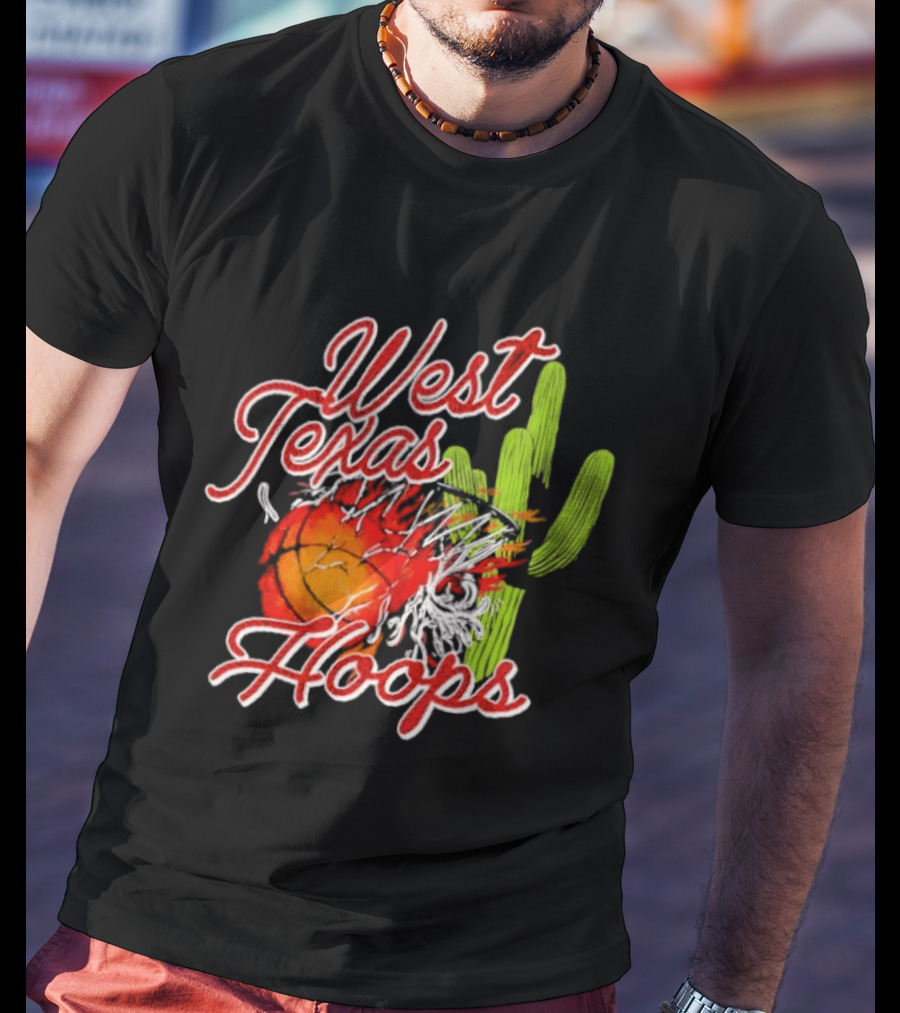 West Texas Hoops Flaming Basketball Desert Cactus Texas T-Shirt