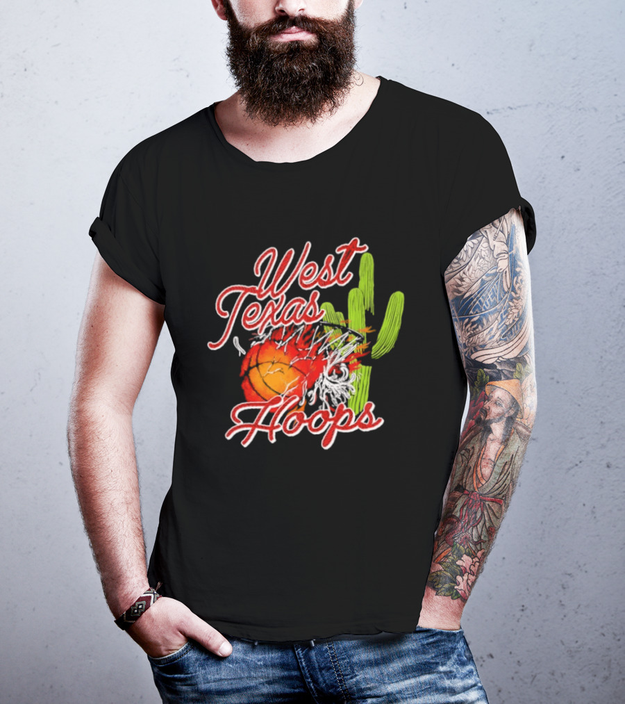 West Texas Hoops Flaming Basketball Desert Cactus Texas T-Shirt