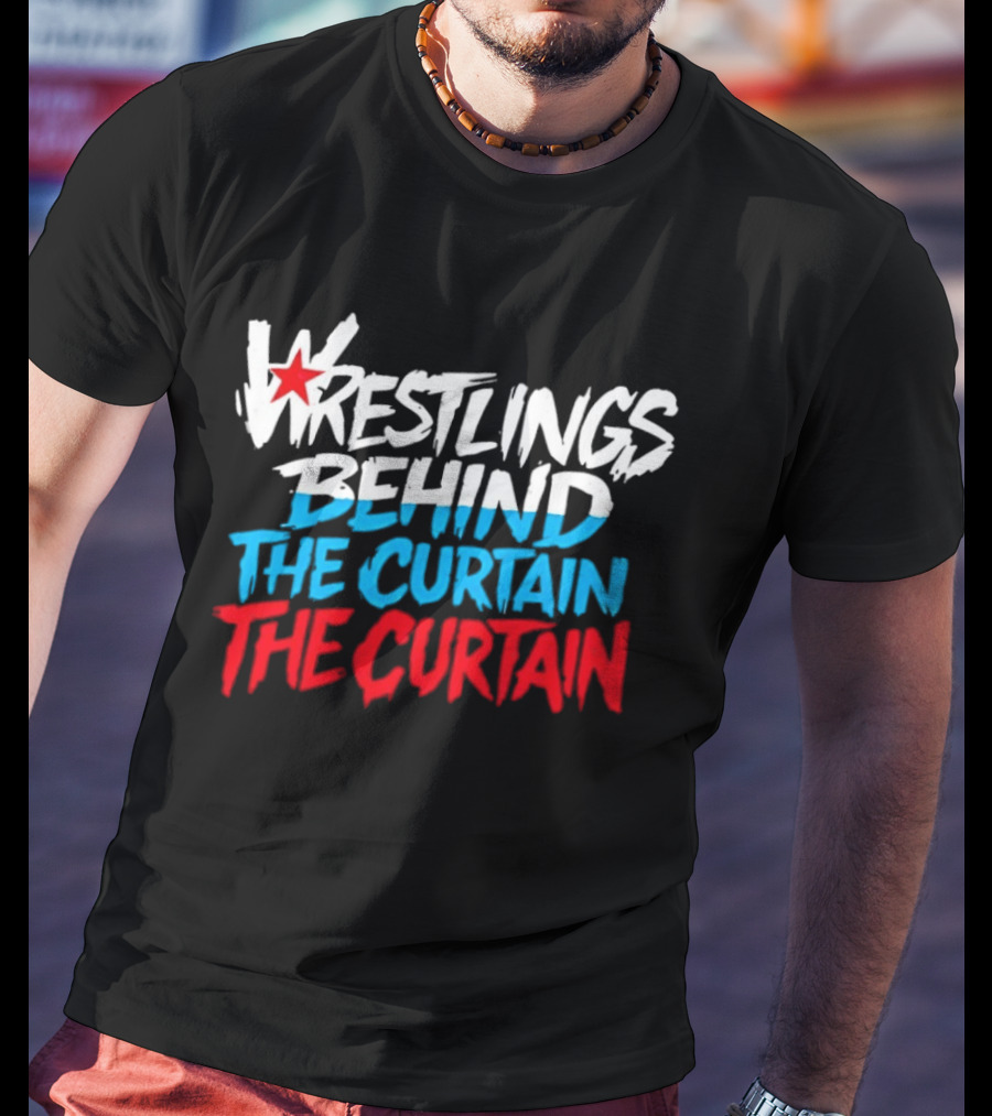 Wrestlings Behind The Curtain Star Logo Blue Red T-Shirt