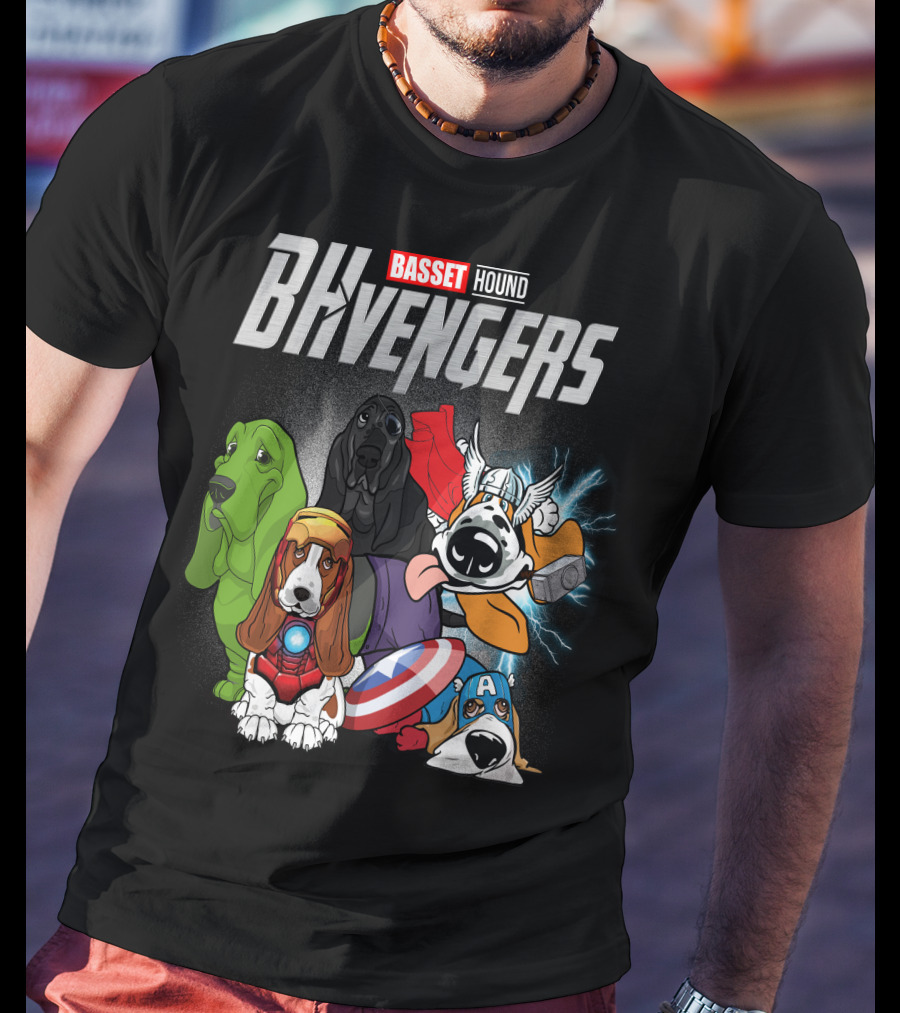 Basset Hound BHvengers Superhero Assembly T-Shirt