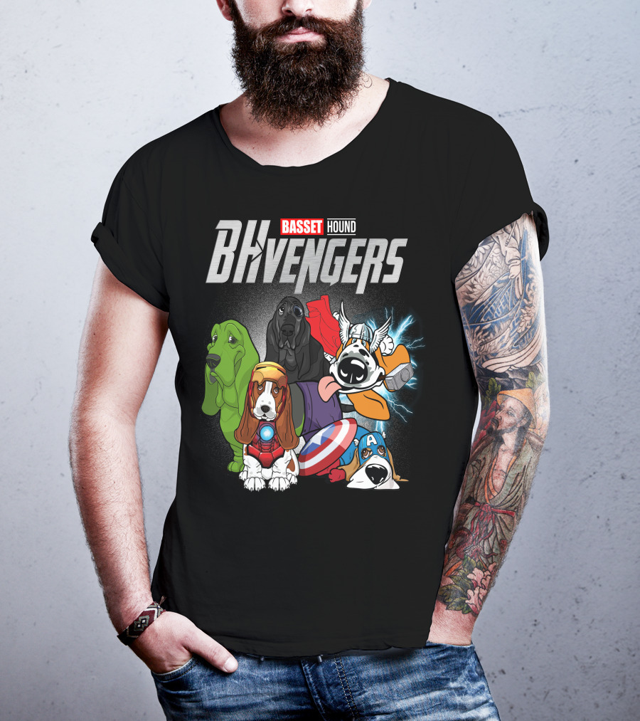 Basset Hound BHvengers Superhero Assembly T-Shirt