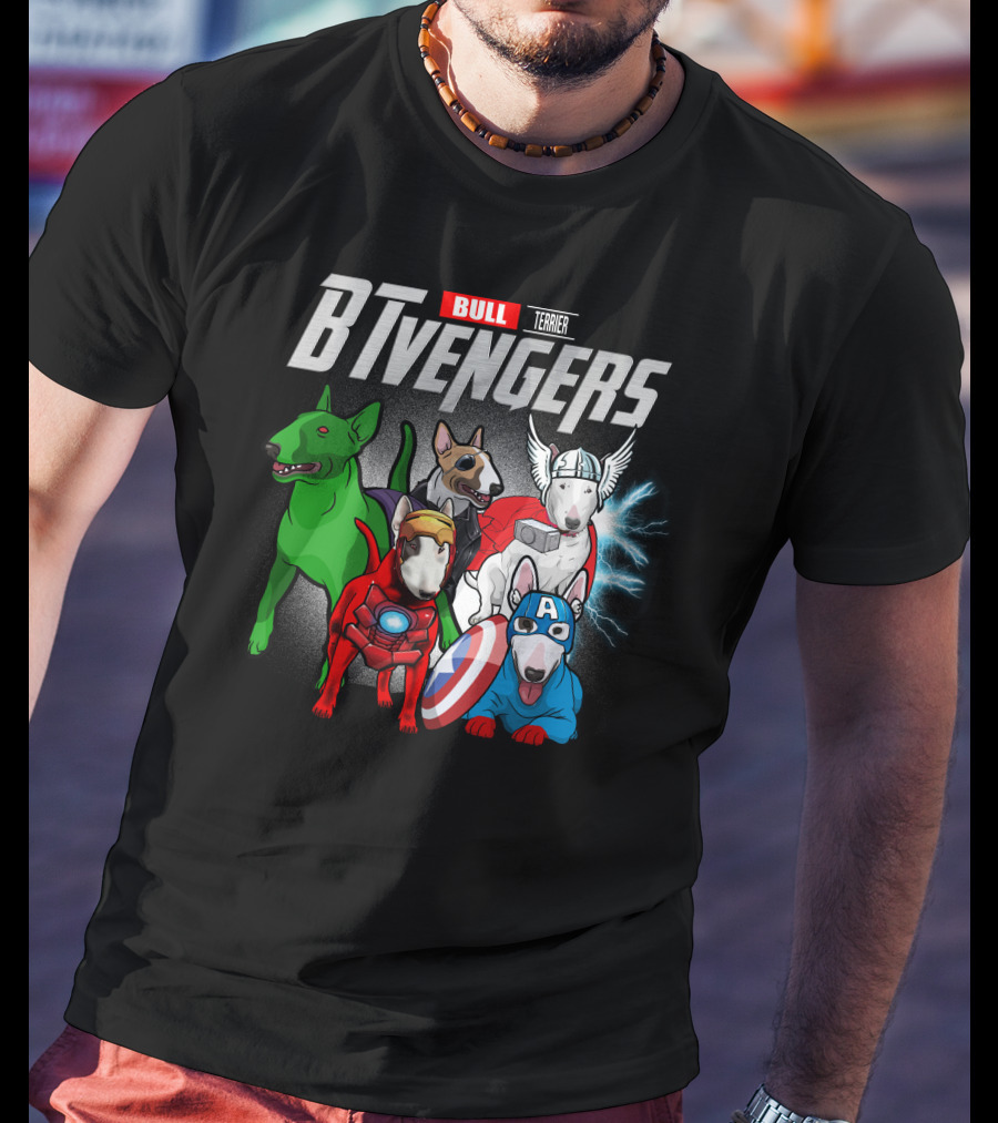 Bull Terrier BTvengers Superhero Dogs Ensemble T-Shirt