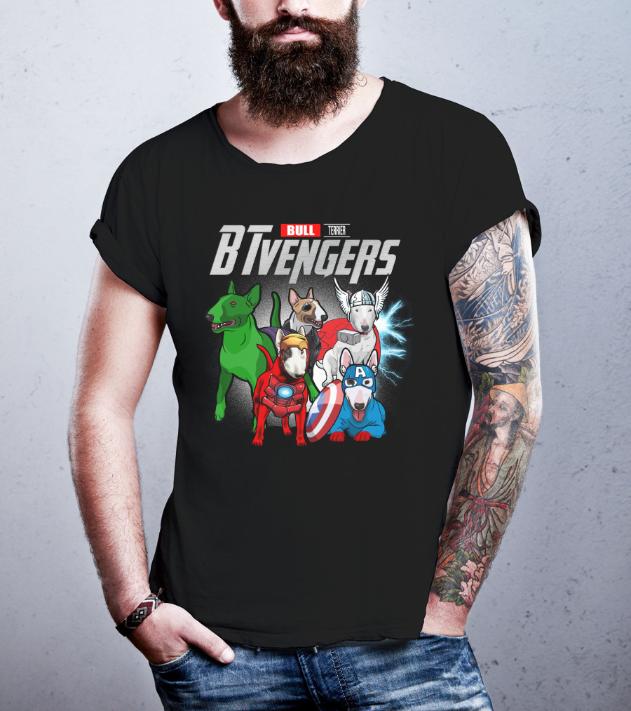 Bull Terrier BTvengers Superhero Dogs Ensemble T-Shirt