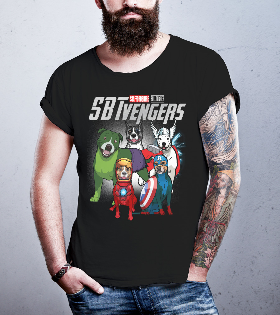 Staffordshire Bull Terrier SBTvengers Superhero Dogs T-Shirt
