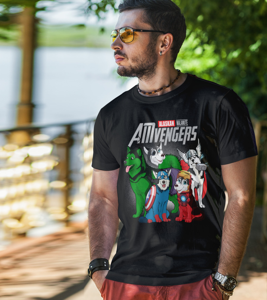 Alaskan Malamute AMvengers Superhero Dogs Assemble T-Shirt