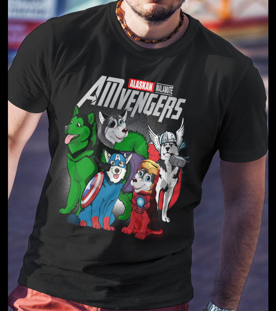 Alaskan Malamute AMvengers Superhero Dogs Assemble T-Shirt