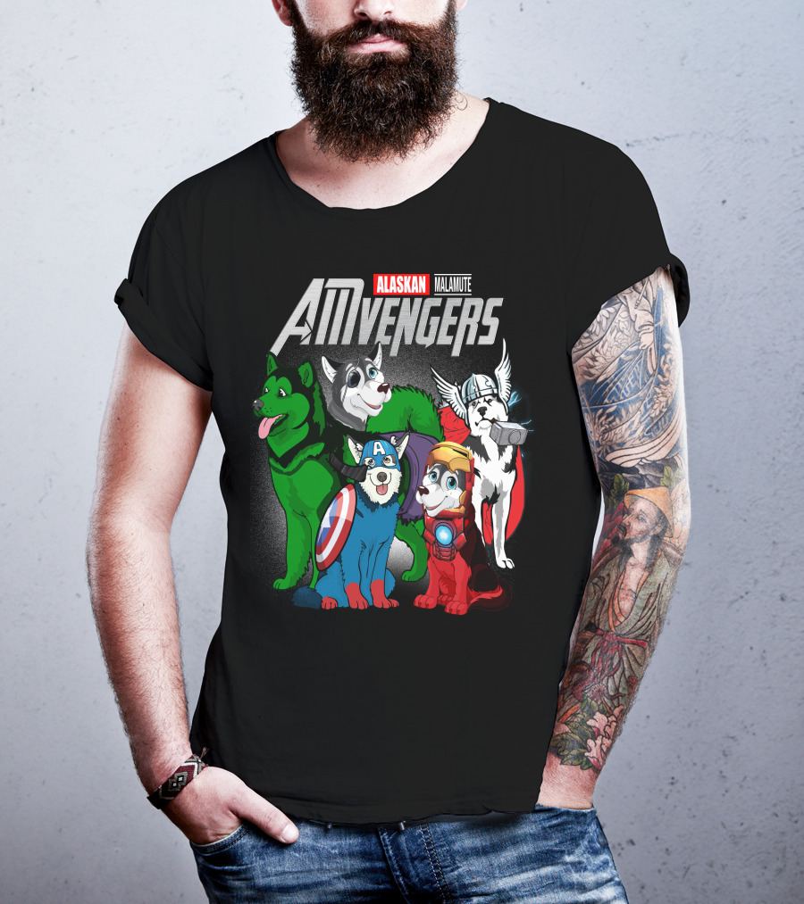 Alaskan Malamute AMvengers Superhero Dogs Assemble T-Shirt