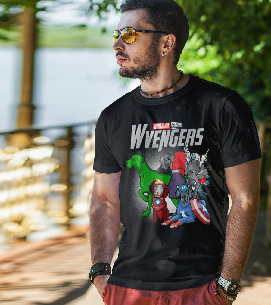 Weimaraner Wvengers Superhero Dog Group With Comic Elements T-Shirt